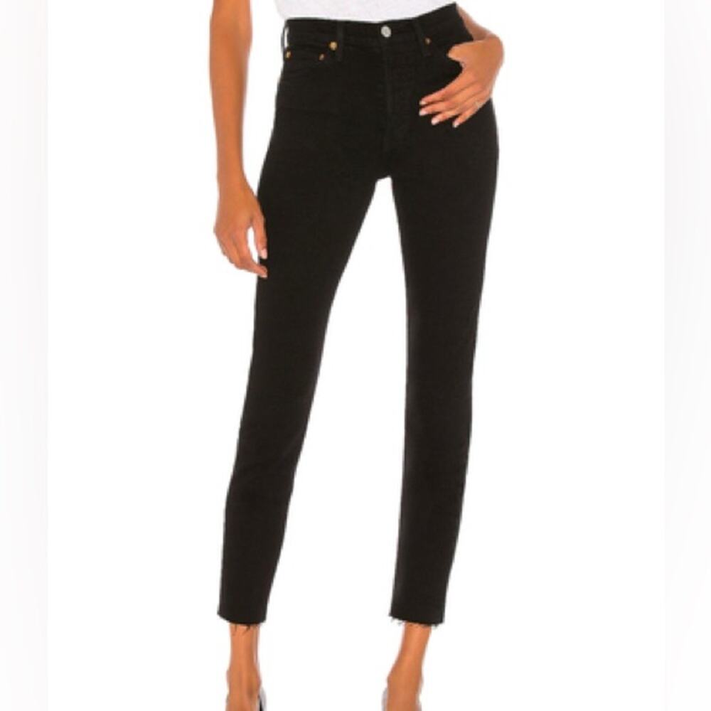 RE/DONE Black Wash Denim High Rise Raw Hem Skinny Jeans Size 27